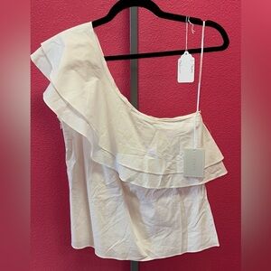1 State- One-Shoulder Cream Ruffle Top - Elegant Summer Style